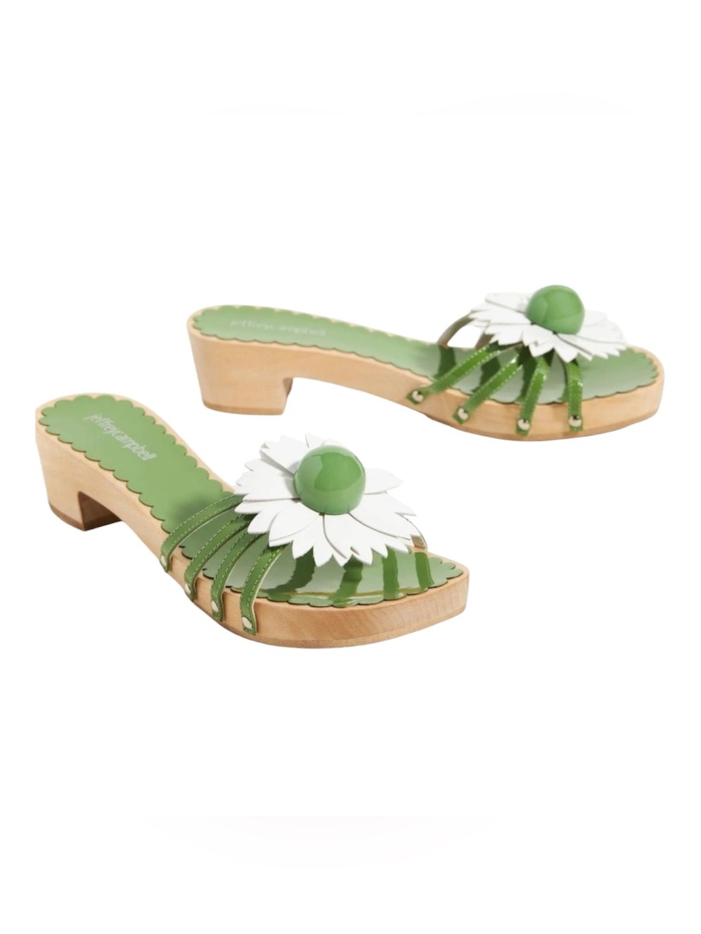 Jeffrey Campbell x Free People Blossoms Wooden Green Patent Daisy Platform Mules